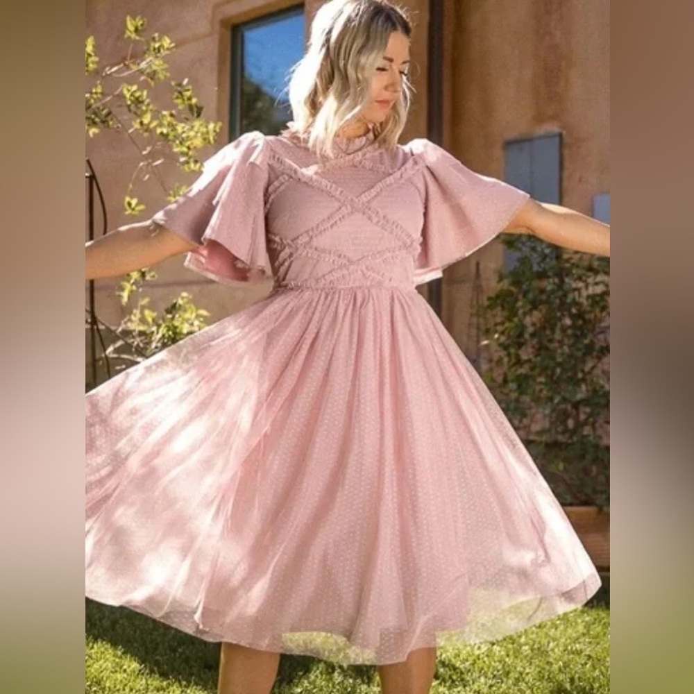 NWT NEVER BEFORE WORN Ivy City Co Pink Ruffled Tiered Midi Dress - new with tags